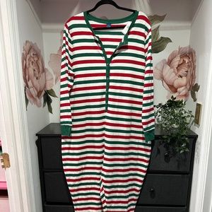 Christmas Adult Onsie PJ's - Red & Green Stripe - Old Navy - 3X - NWT